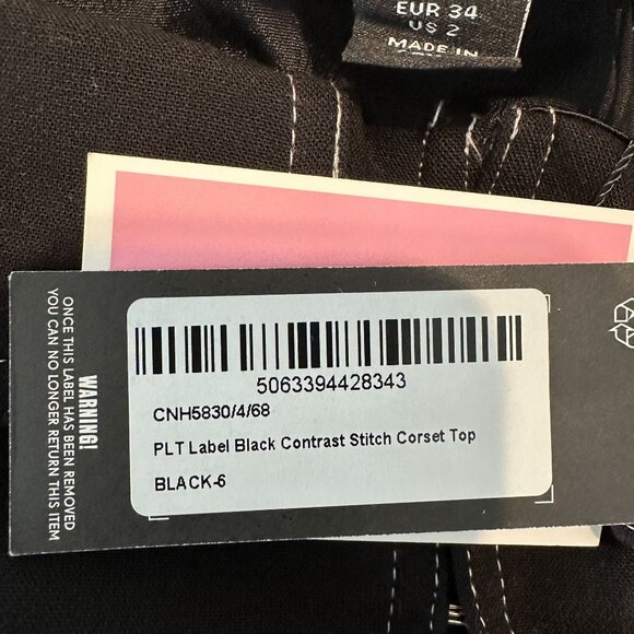 NWT PrettyLittleThing PLT Label Black Contrast Stitch Corset Top Women's Size 2 - Picture 6 of 9